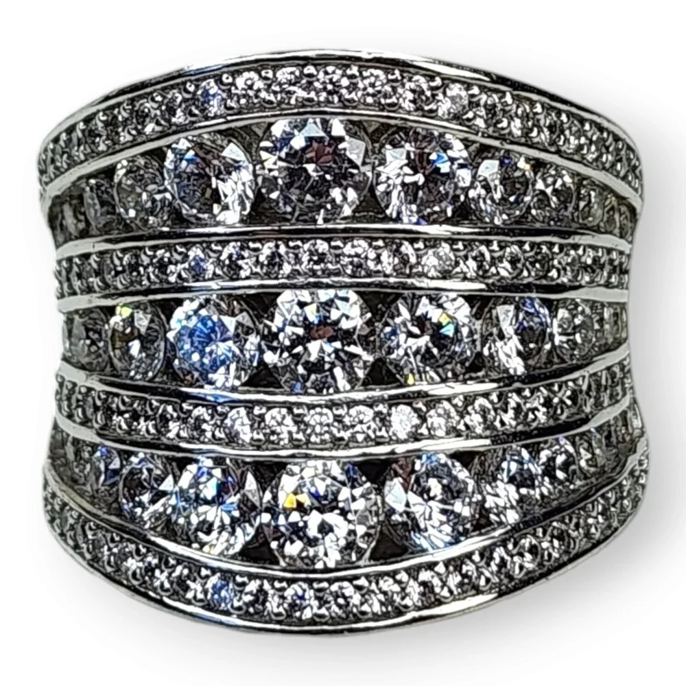 Statement Ring Sterling Silver 925 Cocktail Cubic Zirconia Ring Size 8.25